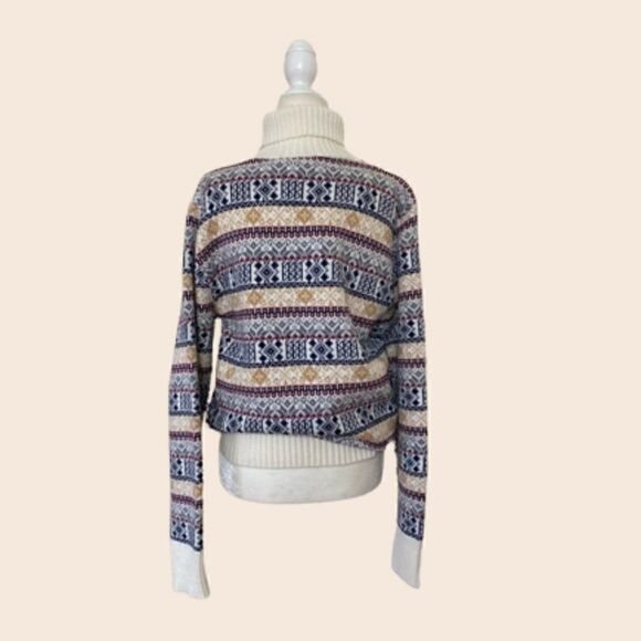 Vintage Acrylic Fair Isle Style Turtleneck Sweater Size M - Picture 1 of 8